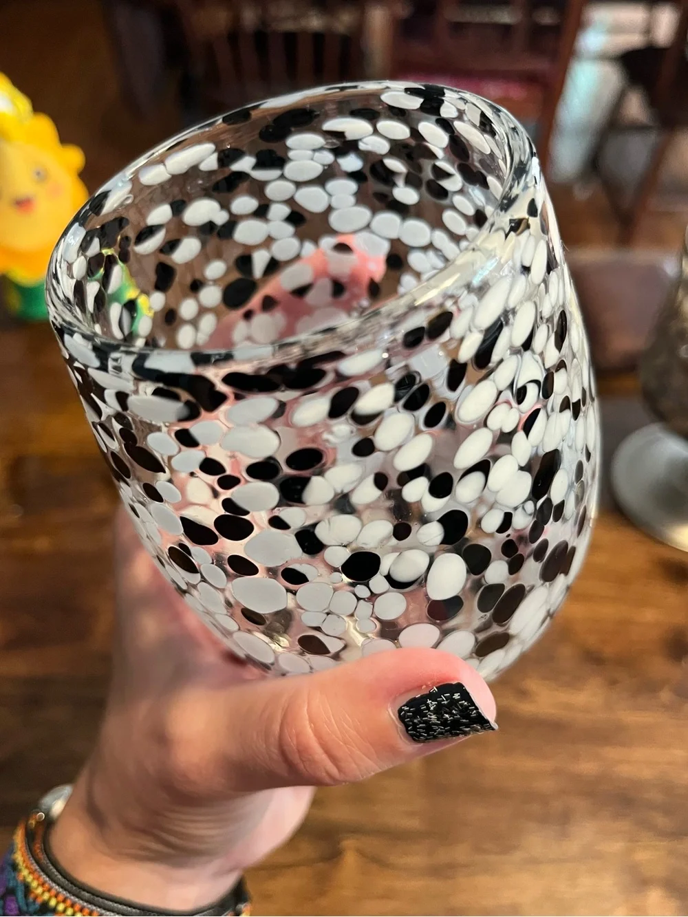 TAG Confetti Stemless Wine Glass Black & White 16oz